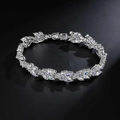 ZAKOL Fashion Cubic Zirconia Leaf Bracelets Bangles for Women Fashion White Plant Bracelet Girl Wedding Party Jewelry