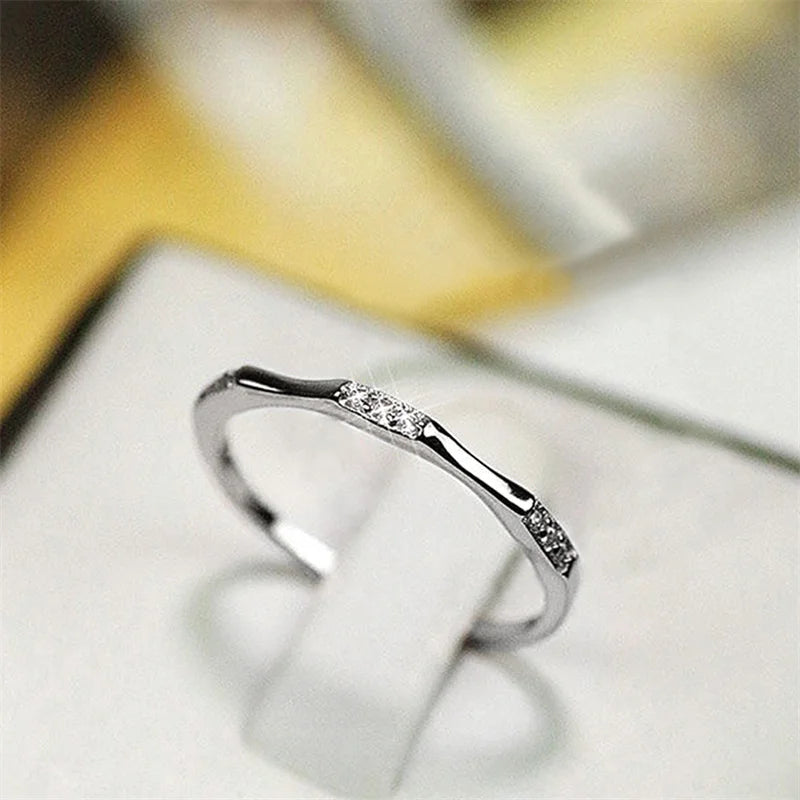 Huitan Chic Women's Finger Rings Minimalist Thin Band with Shiny CZ Stone Delicate Accessory for Female Simple Versatile Jewelry