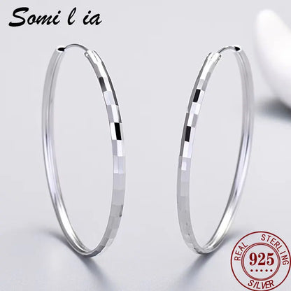 Somilia - Hoop Earrings For Women Authentic 925 Sterling Silver  3.0mm Fashion Earring Fine Rings Jewelry  Large Eari  Girl Gift