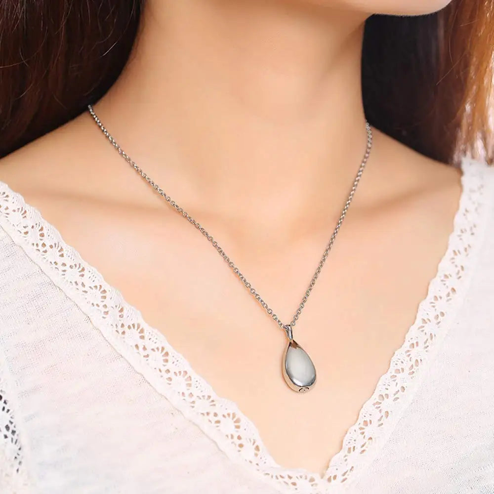 Stainless Steel Waterdrop Cremation Urn Necklace Pendant for Ashes Holder 3 Colors with Sanke Chain